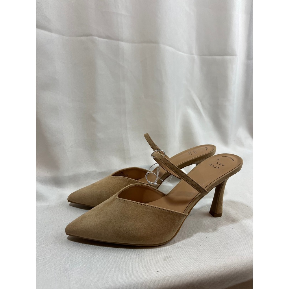 A New Day Womens Tan Faux Suede Pointed Toe Mule Stiletto Heels Size 8.5